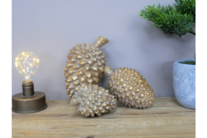 Gold Pine Fir Cone Ornament - Seasonal Decoration Set of 3