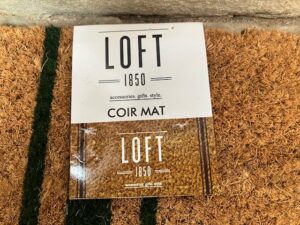 Rectangular Coir Door Mat with Dark Green Stripes from Loft